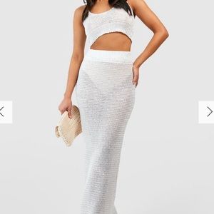 PETITE SEQUIN CROCHET HALTER TOP & MAXI SKIRT SET